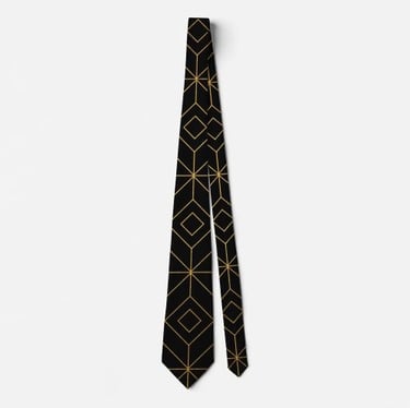 Striking Black and Gold Geometric Neck Tie