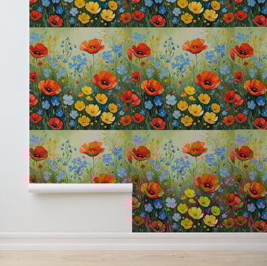 Vibrant Poppy & Forget-Me-Not Floral Self adhesive Wallpaper