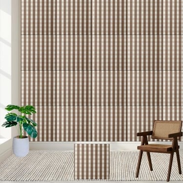 Warm Brown and White Checkered Gingham Pattern Ceramic Tile
