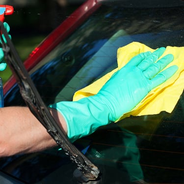 a person in gloves and gloves cleaning a car