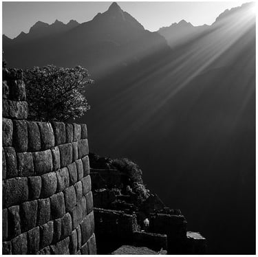 Peru: a black and white photo of a mountain range