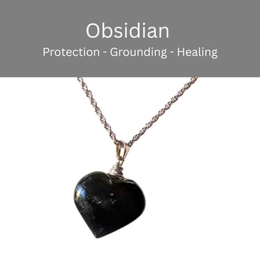 Black obsidian heart pendant necklace for protection, grounding, and healing jewelry.
