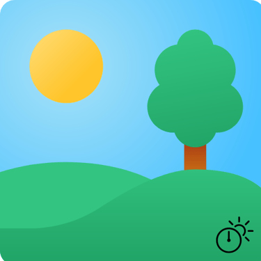 a picture illustrating midday with a tree and a sun at the top