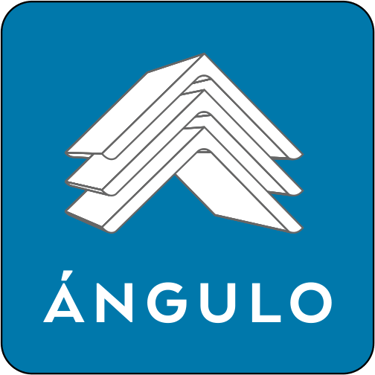 a blue and white logo with a triangle shaped triangle