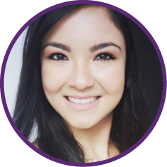 a woman with long hair and a purple circle
