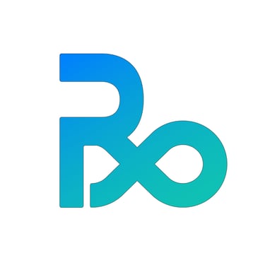 a blue and white logo with the letter r, p and x