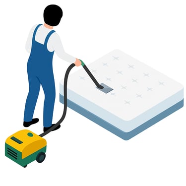 Un homme qui nettoie un matelas