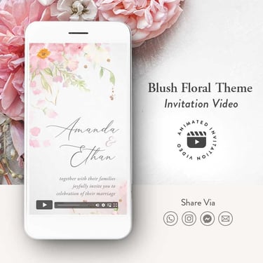 WEDDING INVITATION VIDEO, DIGITAL WEDDING INVITATION, pink flowers floral wedding invite video