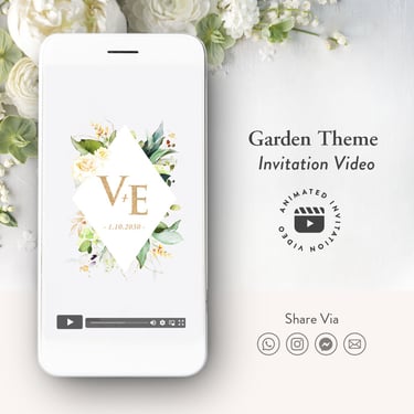 garden theme wedding invitatioigitan video, dl greenery wedding invitation, floral wedding invite