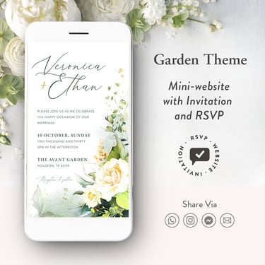 online greenery wedding invitation rsvp online, digital greenery wedding website invitation