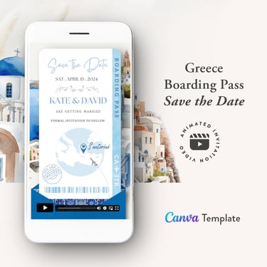 Greece save the date, santorini save the date, greece wedding invitation video, digital greece save
