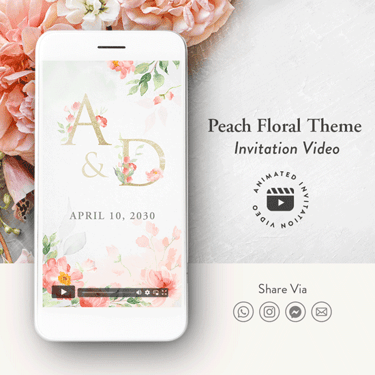 peach color wedding invitation video, digital peach flowers wedding invitation