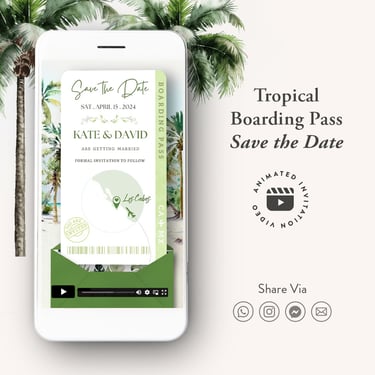 Tropical save the date, save the date wedding invitation video, digital save the date