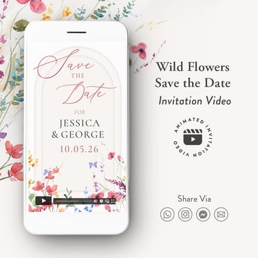 WILD FLORALS SAVE THE DATE invitation video, digital save the date wedding invitation 
