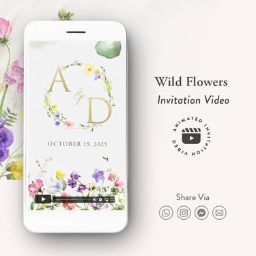 digital wild flowers wedding invite, digital floral wedding invite, digital spring wedding invite