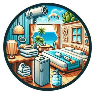 a bedroom with a bed and a refrigerator