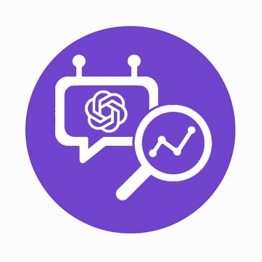 Icon mit ChatGPT und Lupe – Symbol für Übersicht der besten KI-Tools (Claude, Deepseek, ChatGPT etc.