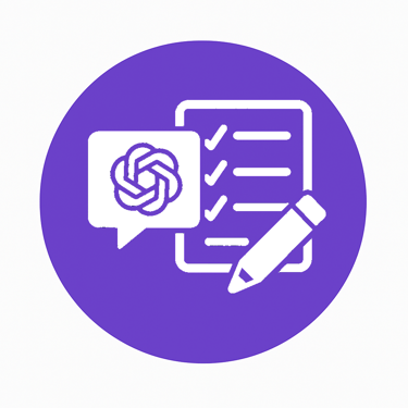 Icon mit ChatGPT-Logo, Checkliste und Stift – Symbol für Prompt-Strategien und KI-Anweisungen