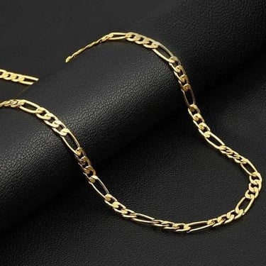 14K Solid Yellow Gold Figaro Chain Necklace for Boyfriend