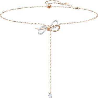 Playful Prom Look: Swarovski Bow Y Drop Necklace Jewelry Collection, Clear Crystals, Rhodium Finish