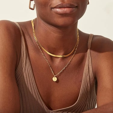 Layered Necklaces for Women, Birth Flower Necklace 18K Gold Plated layering Herringbone Snake Paperclip Chain Coin Choker