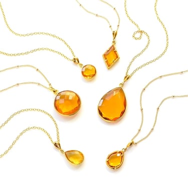 Yellow Amber Color Citrine Necklace, November Birthstone Necklace, Golden Necklace