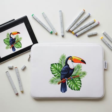 Hasil cetak sublimasi tajam dan berwarna di atas tas laptop dari bahan kanvas polyester SIGNIFO.