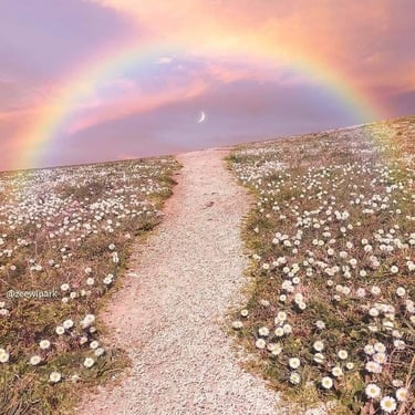 Chemin vers le bonheur avec un arc en ciel