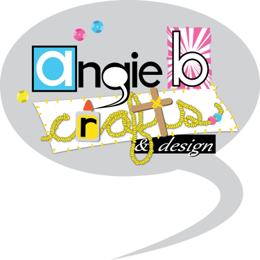 Comics Speech Baloon reading "angie b crafts & design" with sequins and yarn decorating it