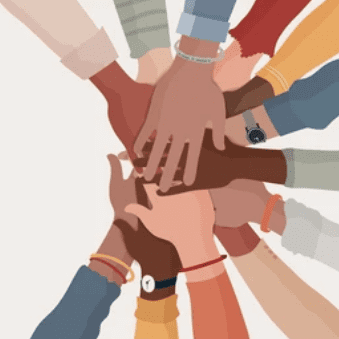 a group of people holding hands together in a circle