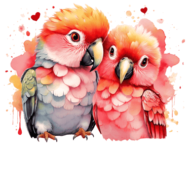 two parrots sitting on a black background