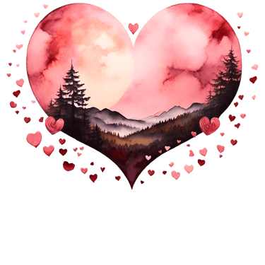 a heart shaped picture of a mountain scene with a heart shaped photo