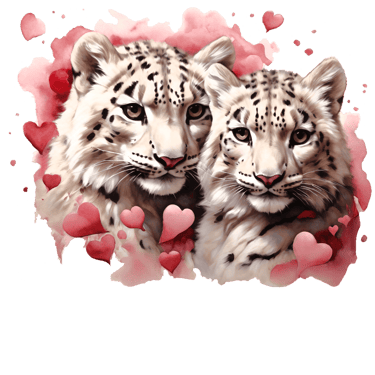 two white tigers in love with hearts