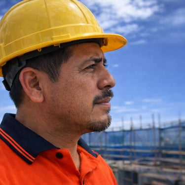 a man in a hard hat and a yellow hard hat