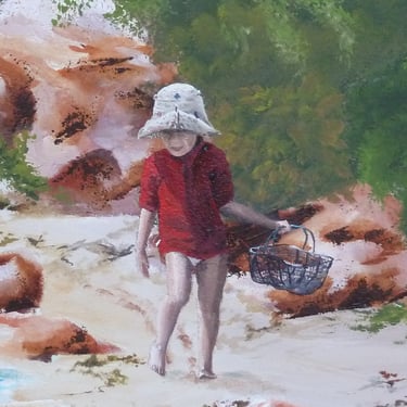 Détail d'une fresque intérieure: un enfant avec un panier cherche des coquillages. Saône et Loire 71