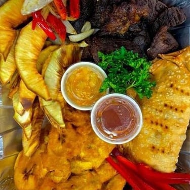 a plate of food with a variety of different foods