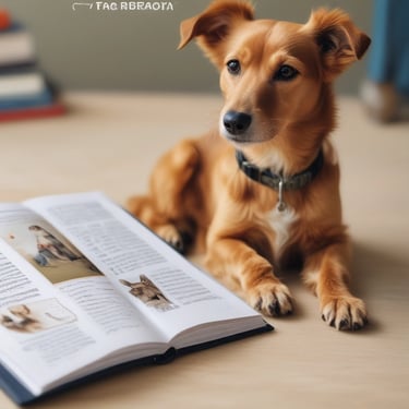 Hund liegt auf dem Teppich neben einer Ratgeber