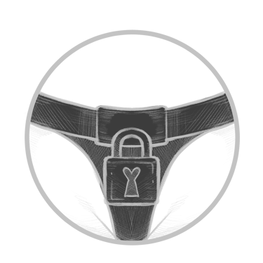 a black and white drawing of a chastity belt