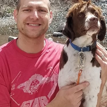 Tanner Morrill and brittany spaniel dog bridal veil falls