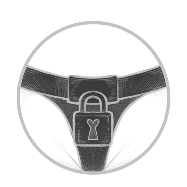 a black and white drawing of a chastity belt
