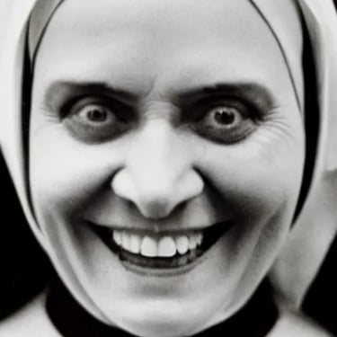 sinister looking nun with crazy eyes