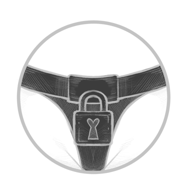 a black and white drawing of a chastity belt