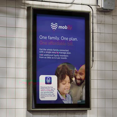 Mobily A1 poster with headline "One family. One plan. One affordable bill."