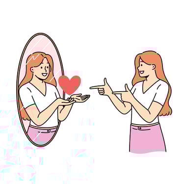 A woman loving herself in front of the mirror