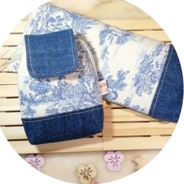etui à lunettes et mini-sac en toile de Jouy