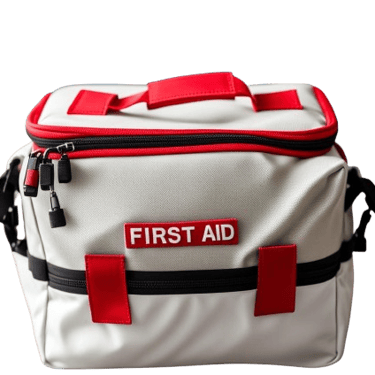 first aid kit bags in red and white color combination