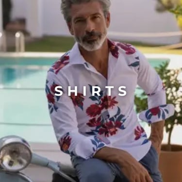 "Shirts", a man with vibrant shirt