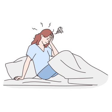 A woman waking up with a headache
