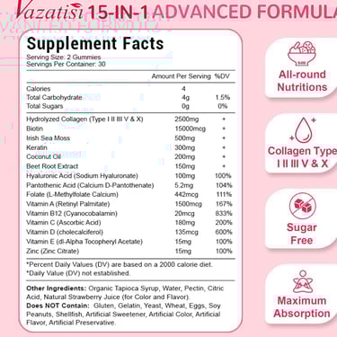 Sugar Free Collagen Gummies for Women Men, 2500mg Collagen label