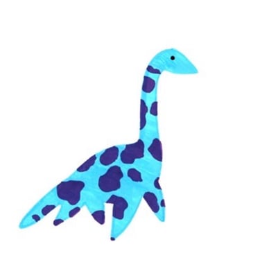 Bessie - a lake monster mascot - turquoise with purple spots